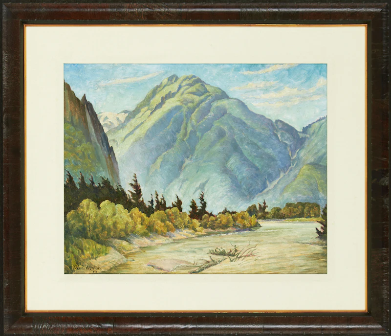 William Percival Weston, The Fraser at Hope, BC, oil on board, 1953 - view 2
