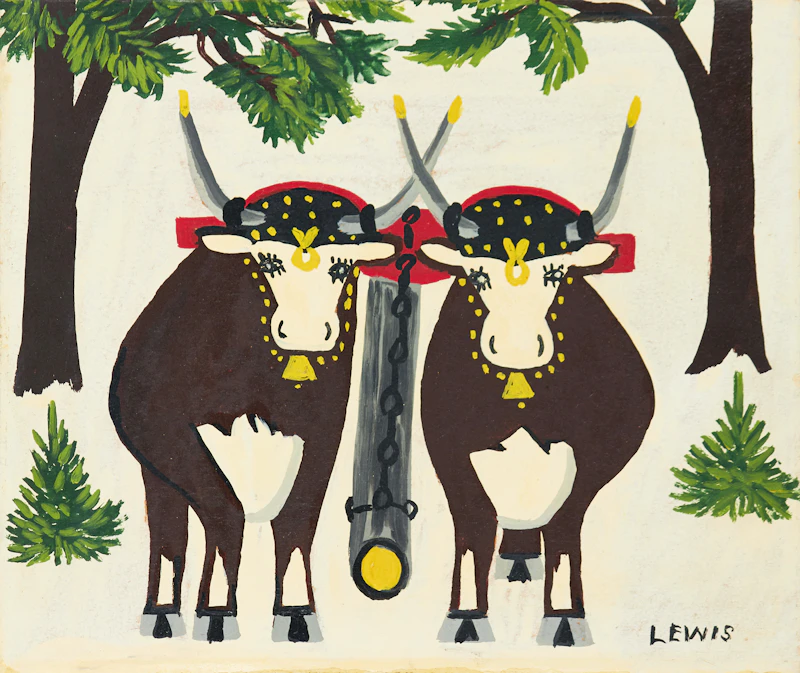 Maud Lewis, A Pair of Oxen in Winter