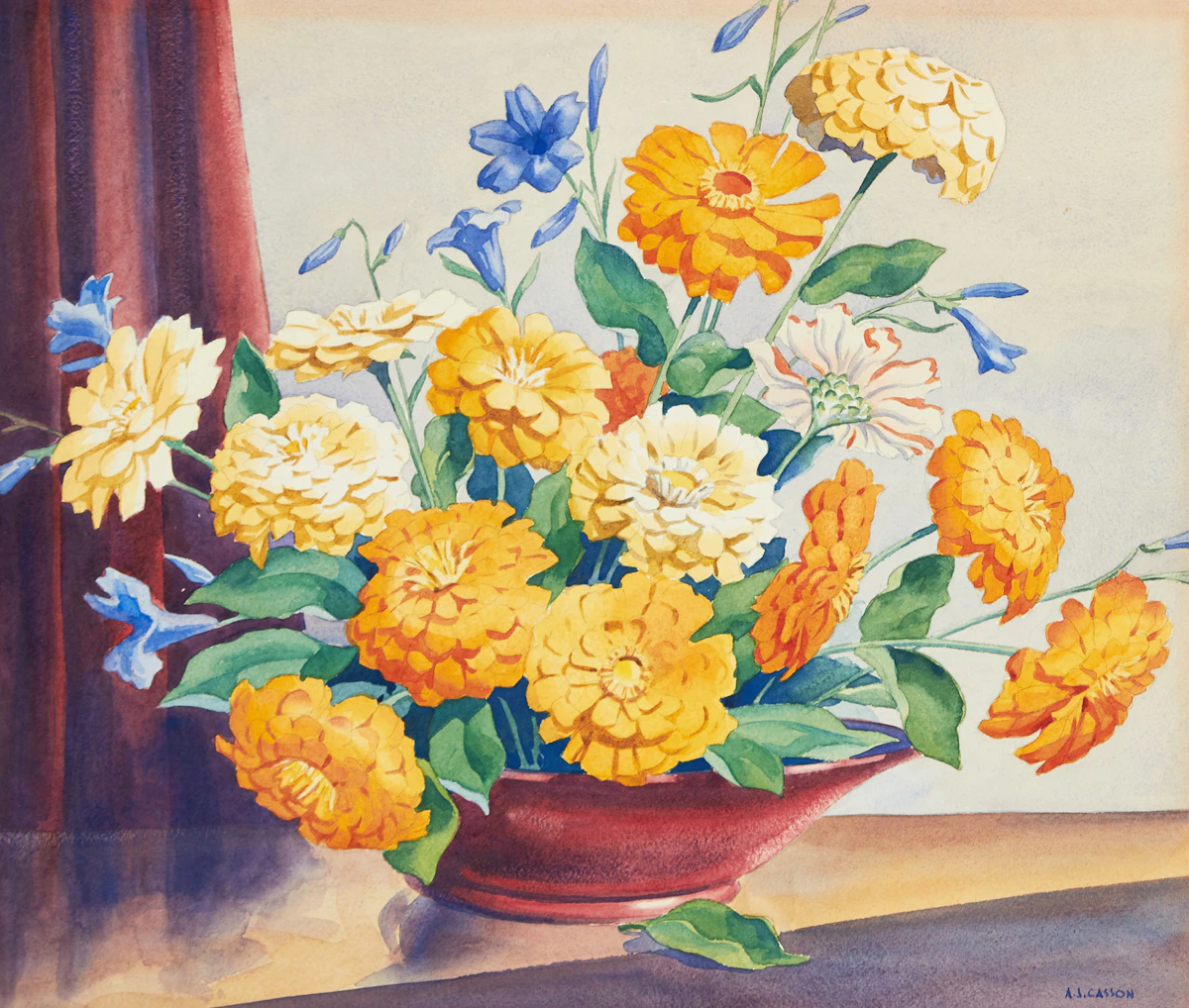 Alfred Joseph Casson, Zinneas, watercolour