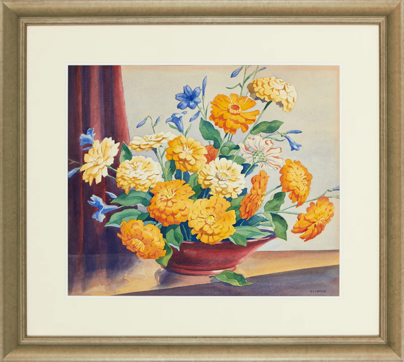 Alfred Joseph Casson, Zinneas, watercolour - view 2