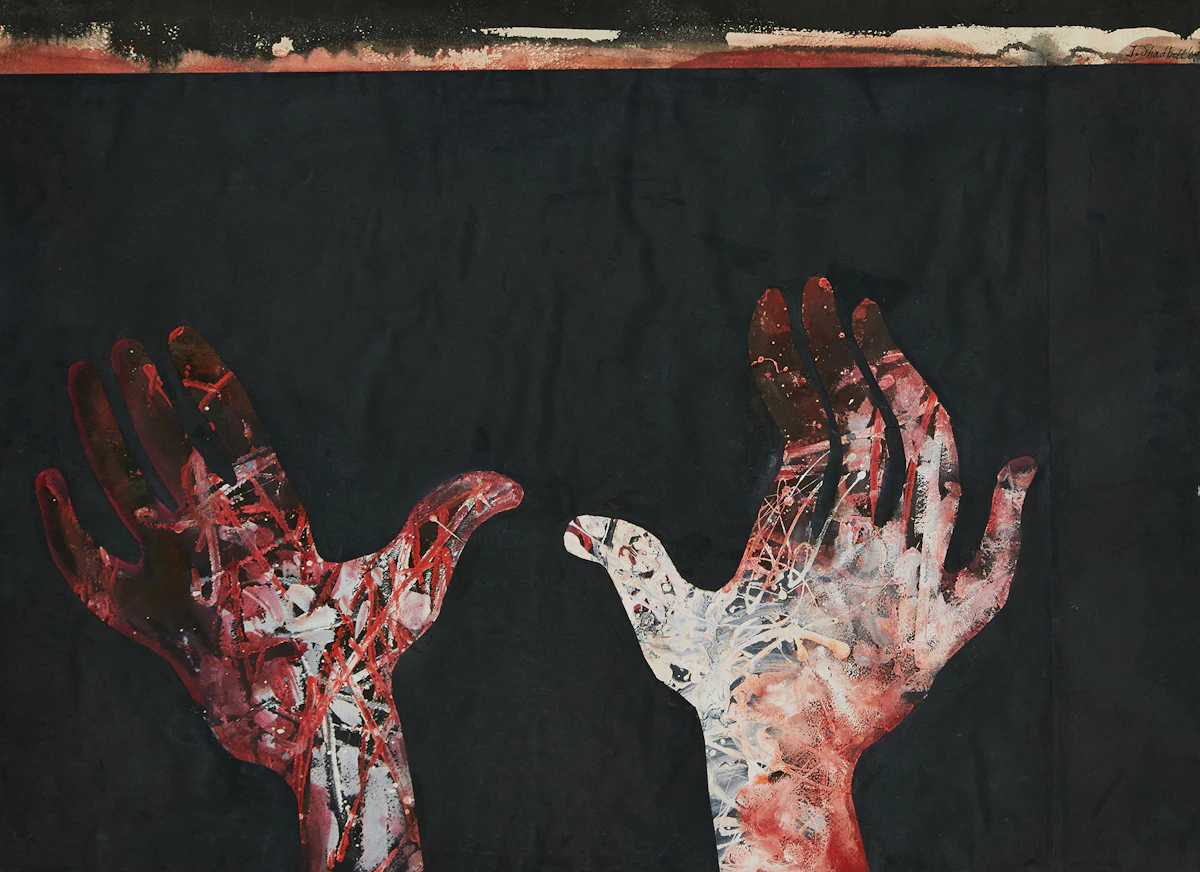 Jack Leonard Shadbolt, Hands, mixed media and collage, 1969