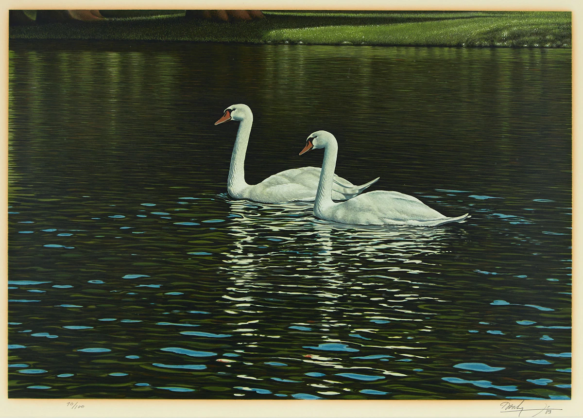 Kenneth Danby, The Swans, colour serigraph, 1983