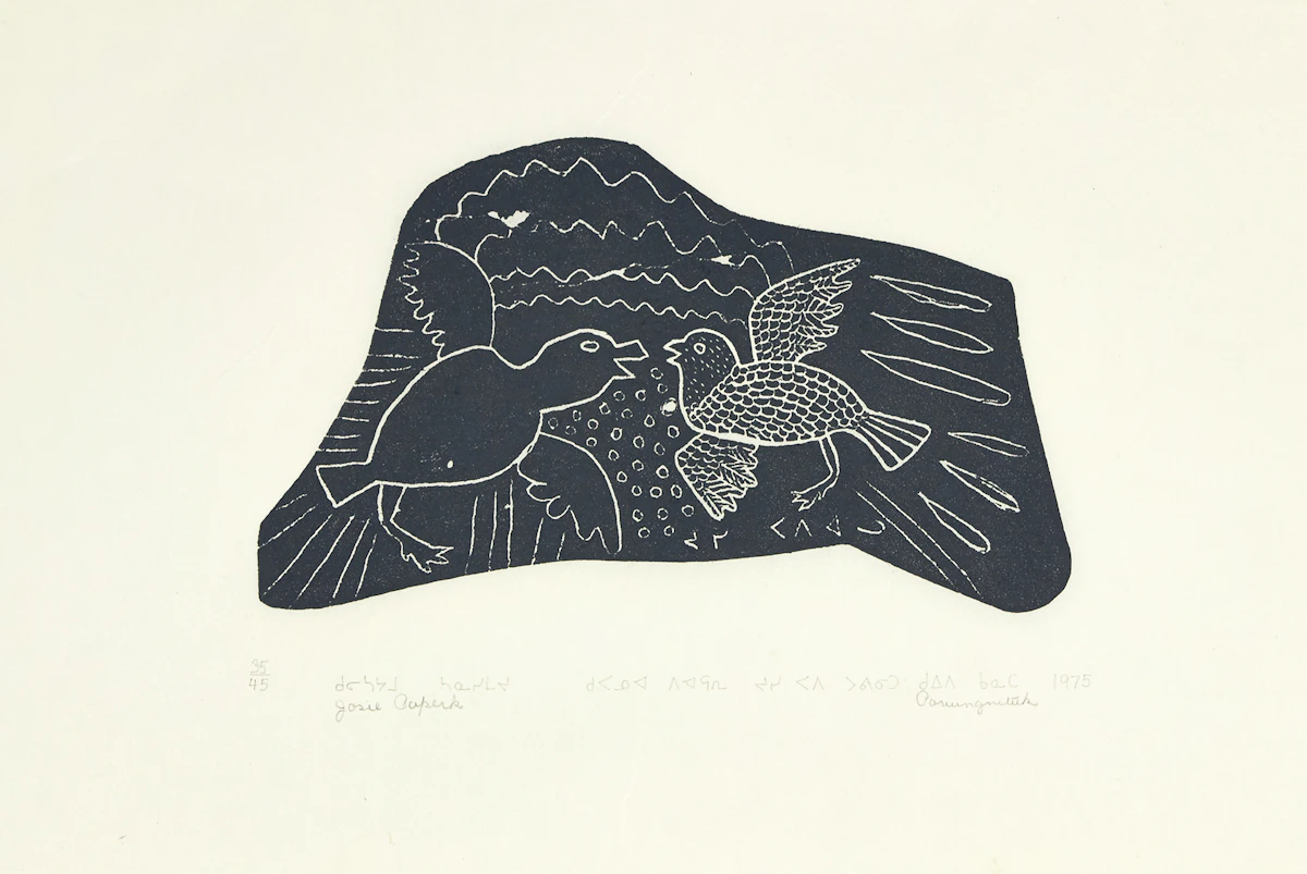 Josie Pamiutu Paperk, Mother and Baby Bird; Mother Duck with Babies; Duck, three stonecuts