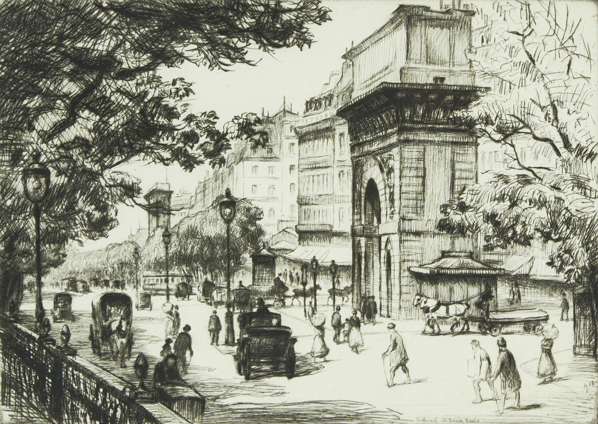 Frank Milton Armington, Boulevard St. Denis, Paris, etching, 1925