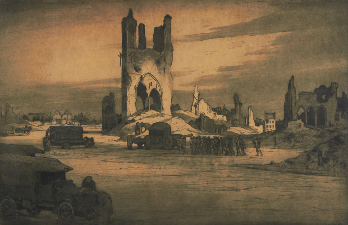 Cyril Henry Barraud, The Great Square, Ypres, etching, circa 1919