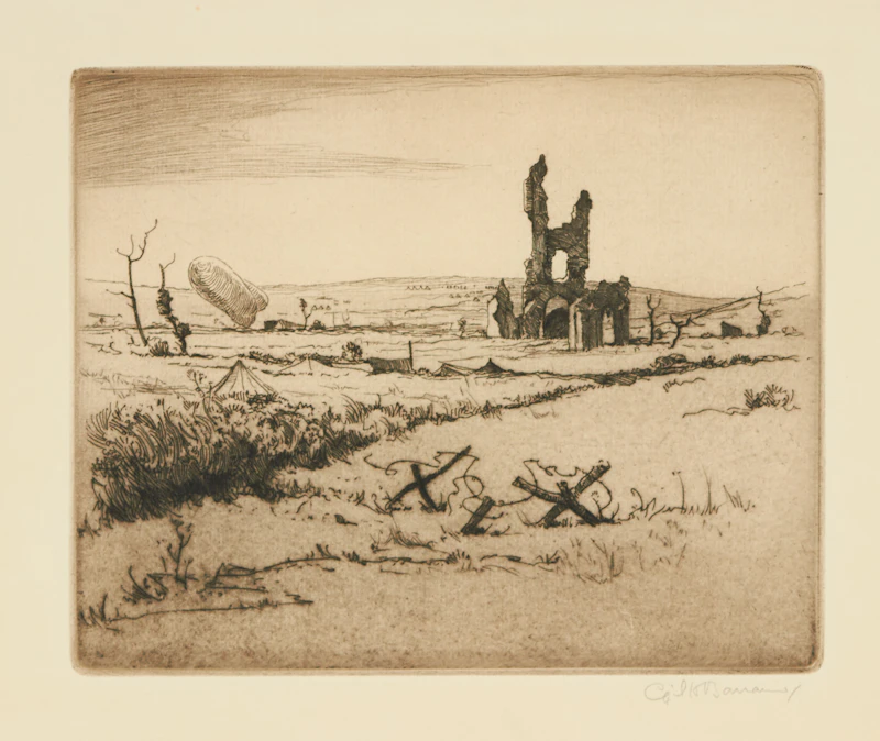 Cyril Henry Barraud, Ablain-Saint-Nazaire from the East, etching, circa 1919 - view 2