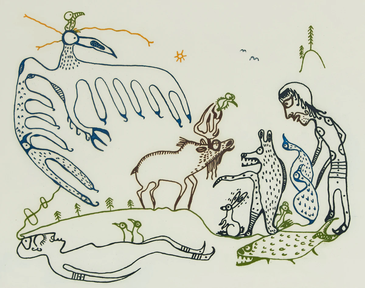 Norval Morrisseau, Shaman’s Dream, coloured intaglio
