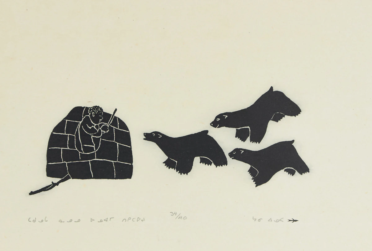 Johnny Inukpuk, A True Story of Johnny Being Attacked by Three Bears While in His Igloo, stonecut