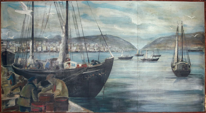 Canadian School, St. John’s Harbour, oil on three panels - view 2