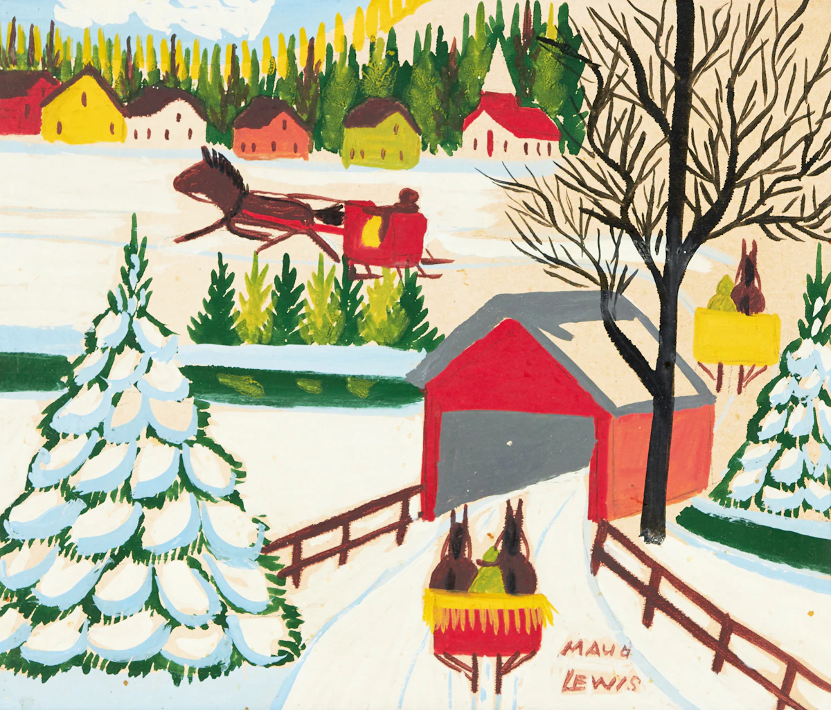Maud Lewis, Sleighing Scene, oil on board