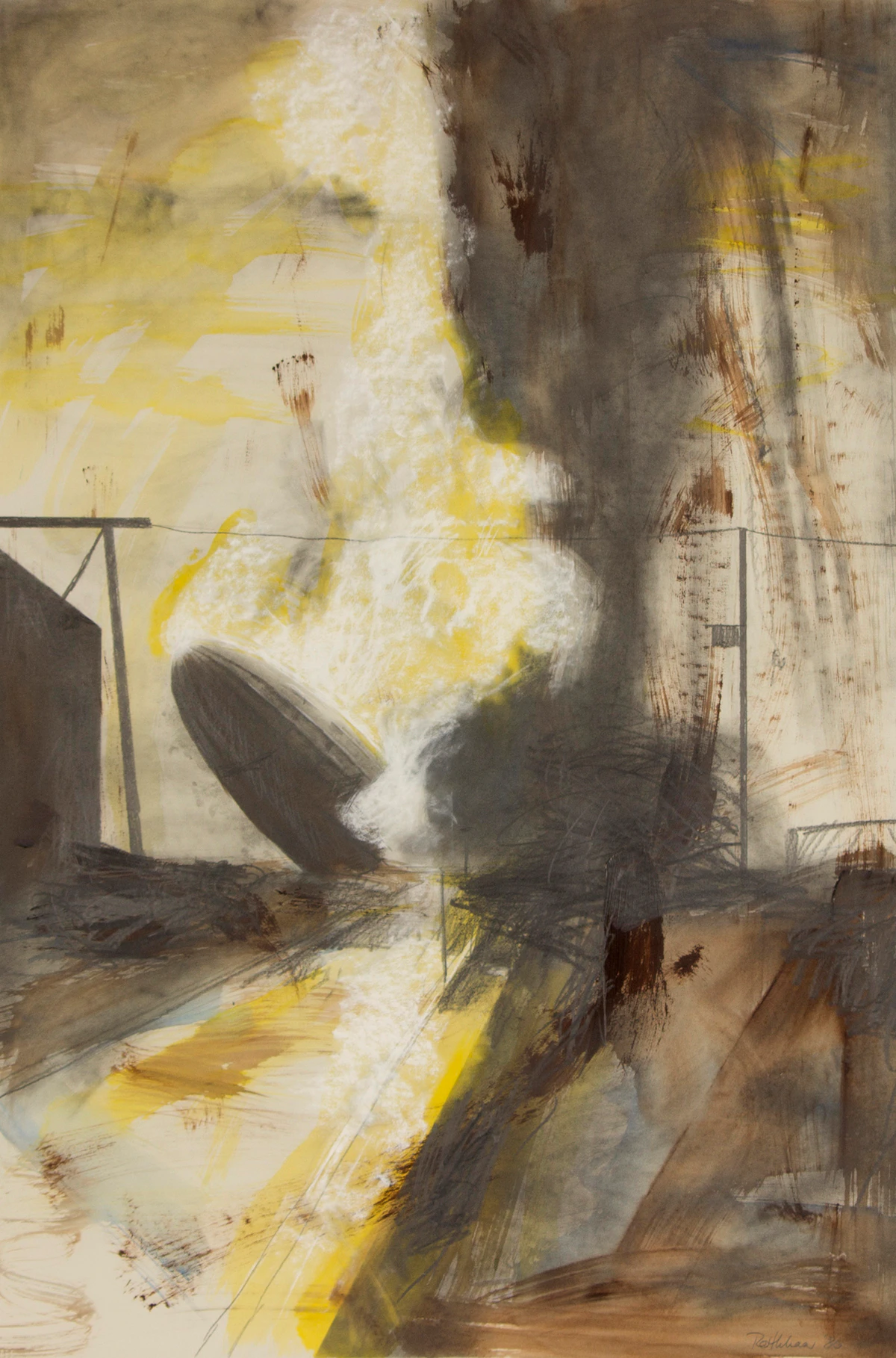 Bärbel Rothaar, Hindenburg Burning, mixed media on paper, 1986