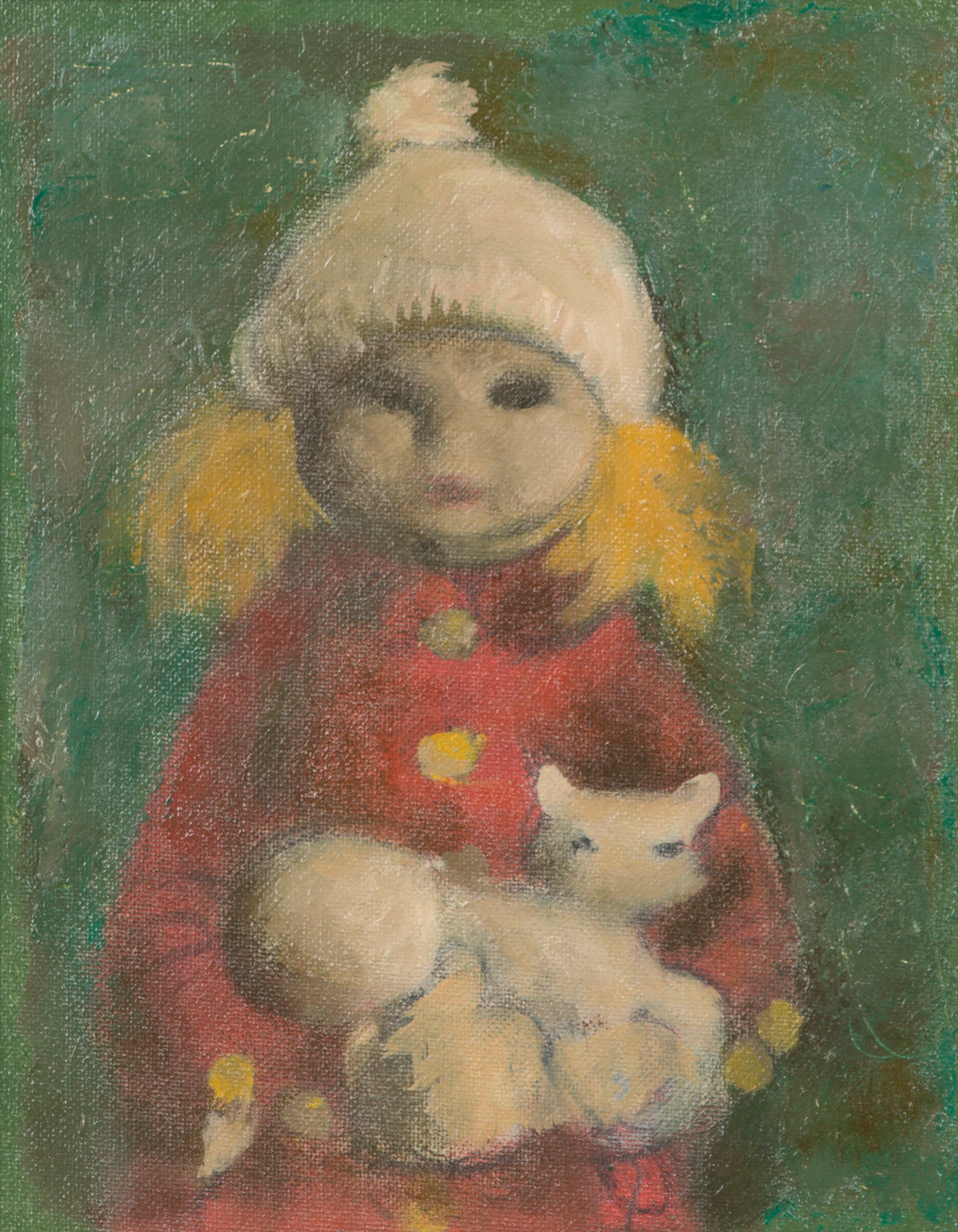 William Arthur Winter, Young Girl with Cat, oil on canvas board