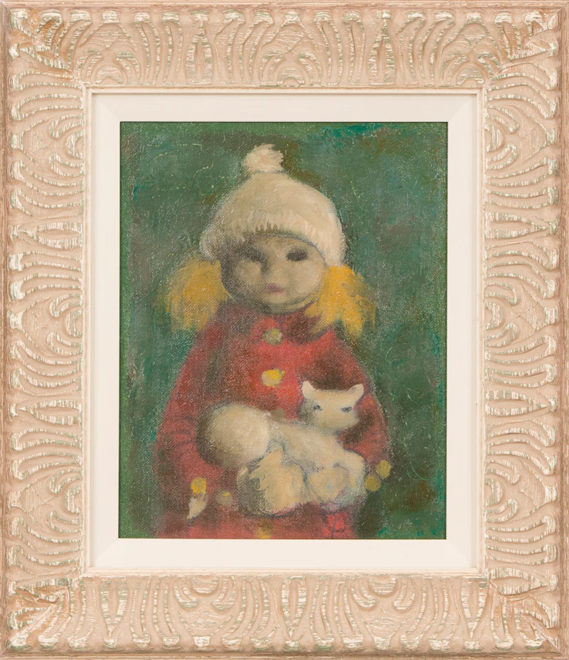 William Arthur Winter, Young Girl with Cat, oil on canvas board - view 2