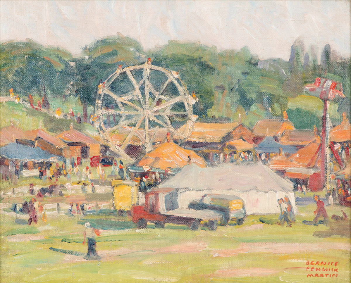 Bernice Fenwick Martin, Circus at Christie Pits Park, July 1st, oil on canvas board, circa 1939