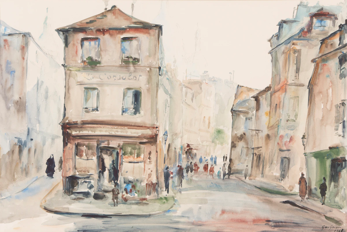 Fernand Guignier, Paris Street Scene, watercolour, 1948