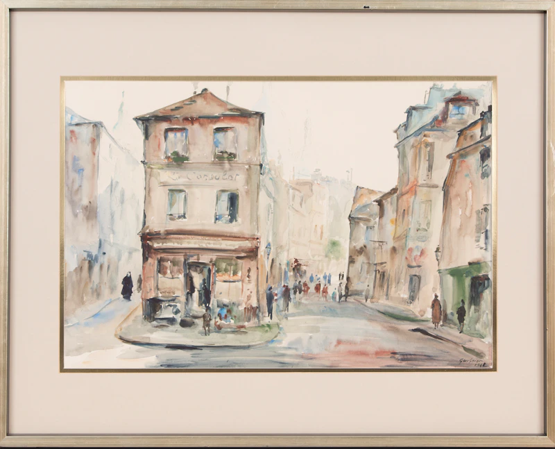 Fernand Guignier, Paris Street Scene, watercolour, 1948 - view 2