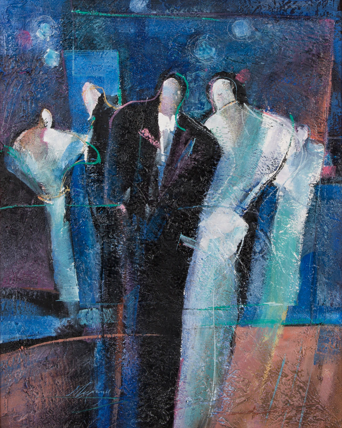 Jean-Pierre Lafrance, Le salon bleu , mixed media on board, 1991