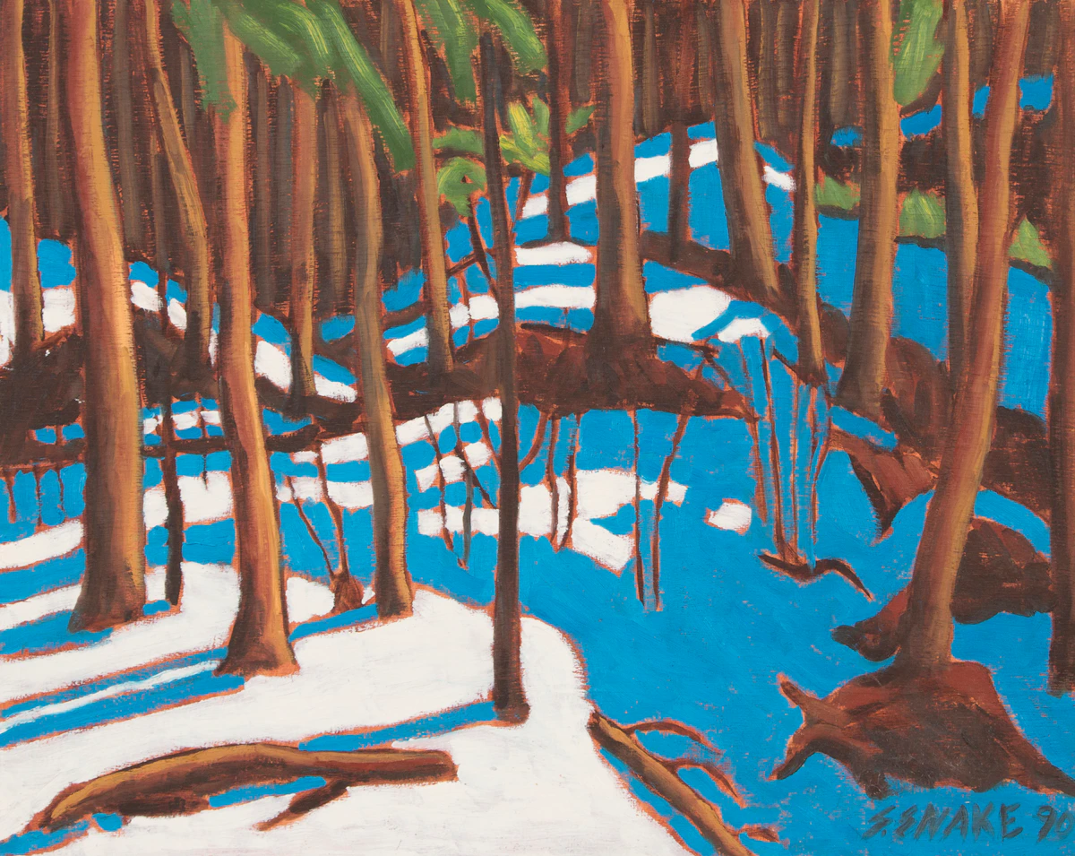 Stephen Snake, Winter Forest Landscape, oil on board, 1990