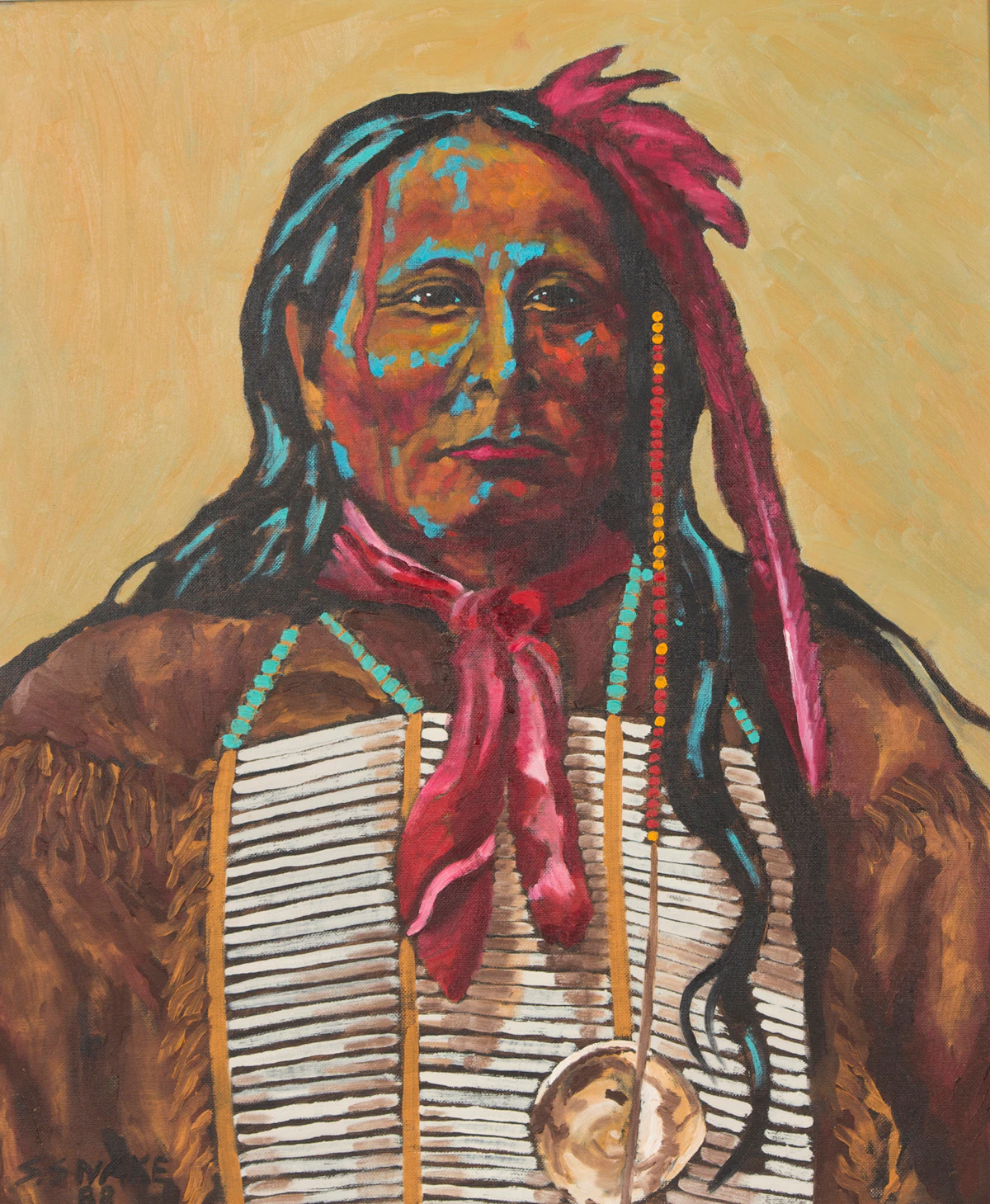 Stephen Snake, Native Portrait, oil on canvas board, 1988