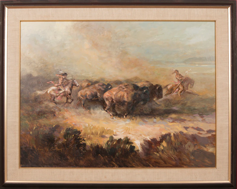 Ivan C  Belsky, Buffalo Hunt, oil on canvas - view 2