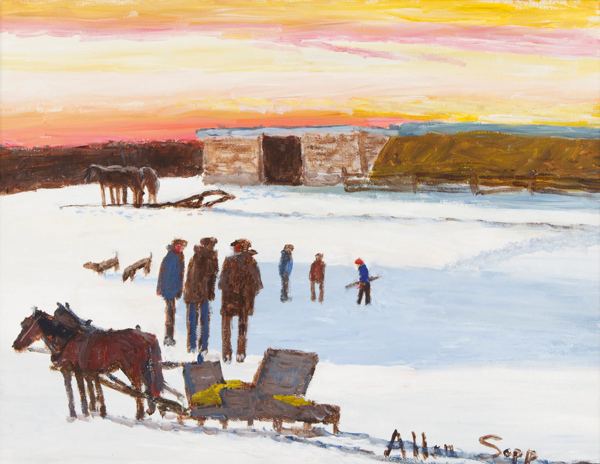 Allen Sapp, Teaching Little Kids, acrylic on canvas, 1996