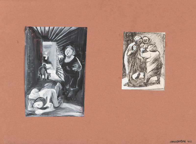 Still Life of Potted Plants; Two Figural Studies by Ghitta Caiserman-Roth