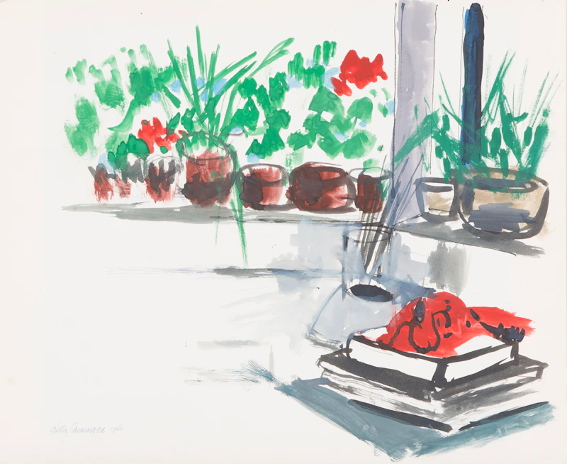 Ghitta Caiserman-Roth, Still Life of Potted Plants; Two Figural Studies, assorted media on paper (2) - view 2