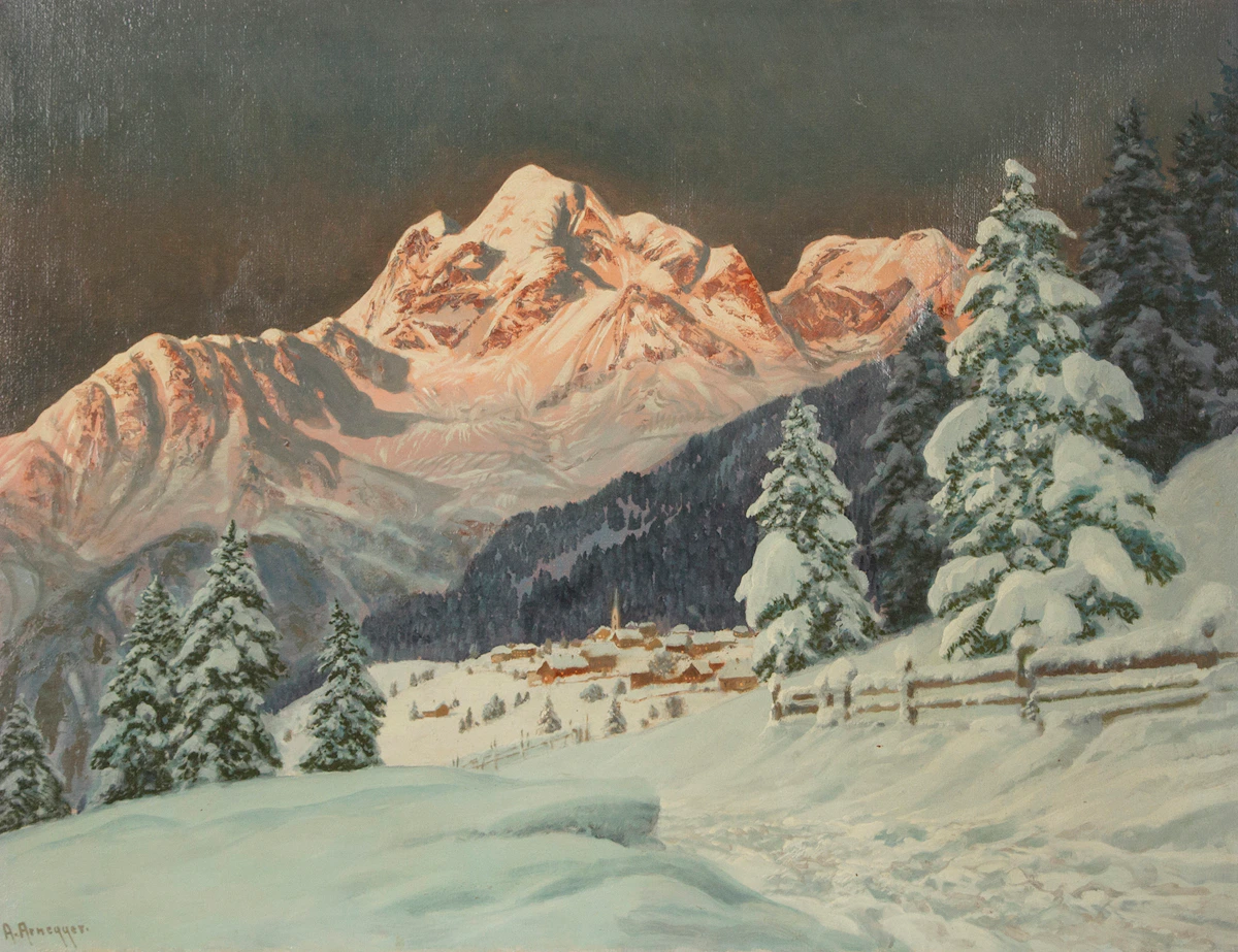 Alois Arnegger, Evening Glow, Tyrol, oil on canvas