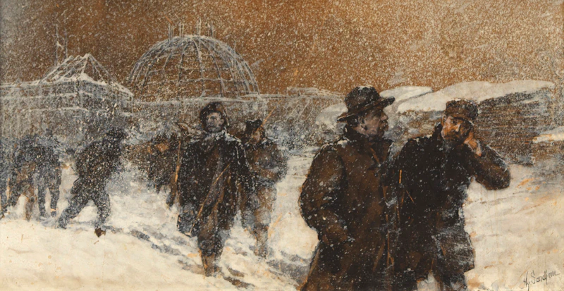 Henry Sandham, Walking Through the Snow, watercolour on paper - view 1