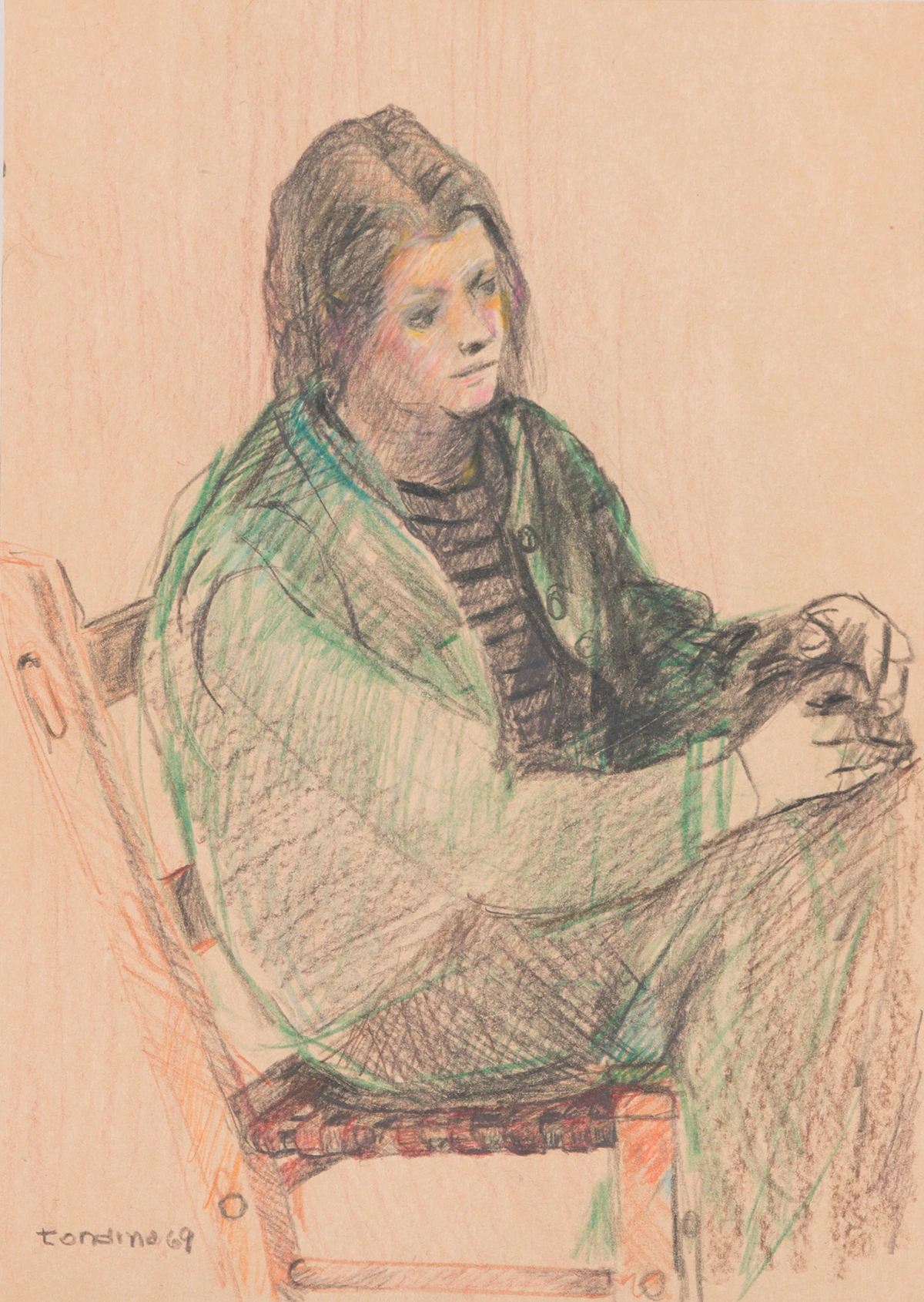 Gentile Tondino, Abstract Composition; Seated Young Woman; Mother and Child at the Beach, assorted media on paper (3)