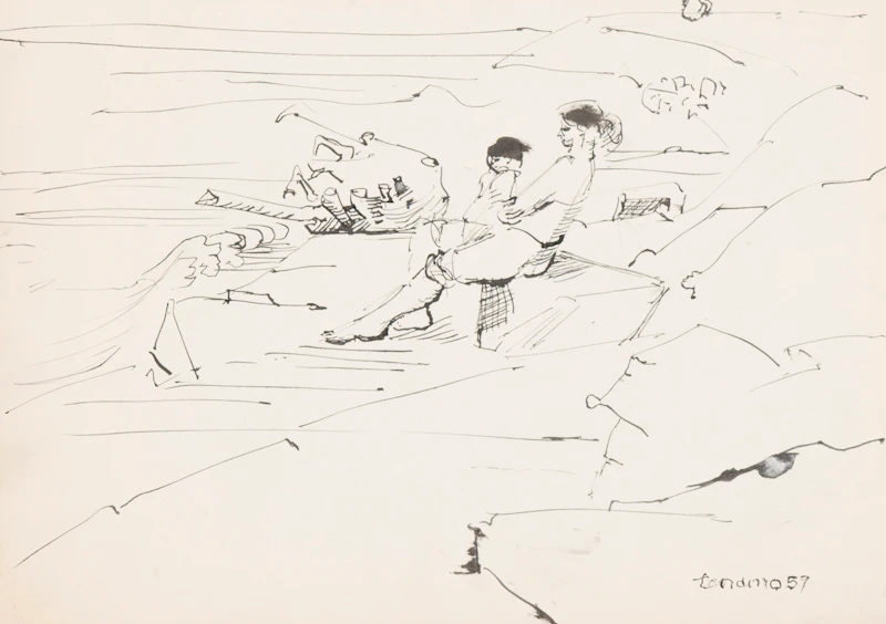 Gentile Tondino, Abstract Composition; Seated Young Woman; Mother and Child at the Beach, assorted media on paper (3) - view 3