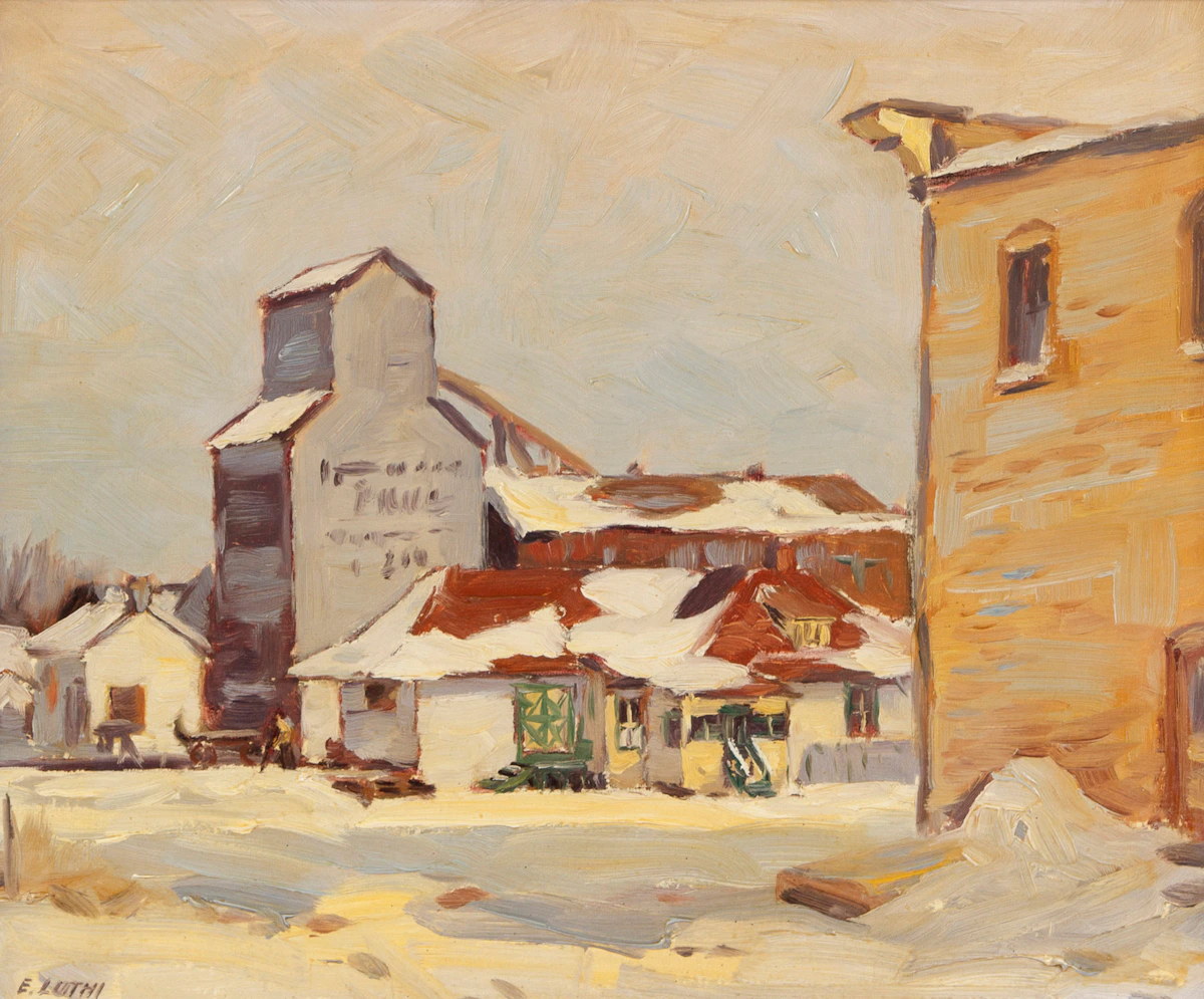 Ernest Luthi, Station in Winter, oil on canvas