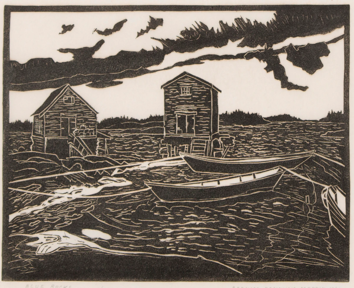Bernice Fenwick Martin, Blue Rocks, linocut, 1960
