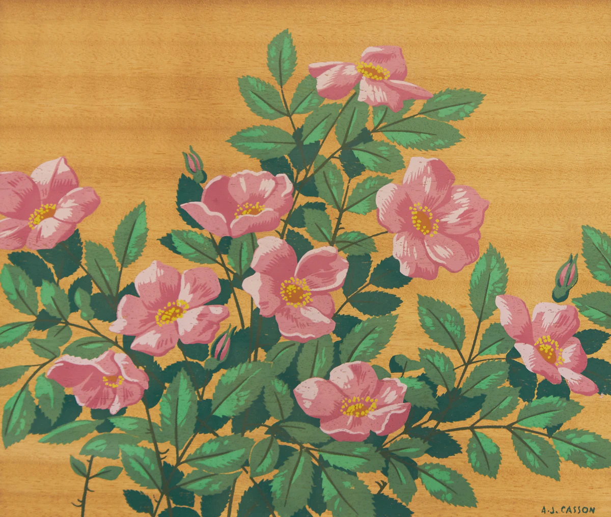 Alfred Joseph Casson, Early Wild Roses, silkscreen on veneer