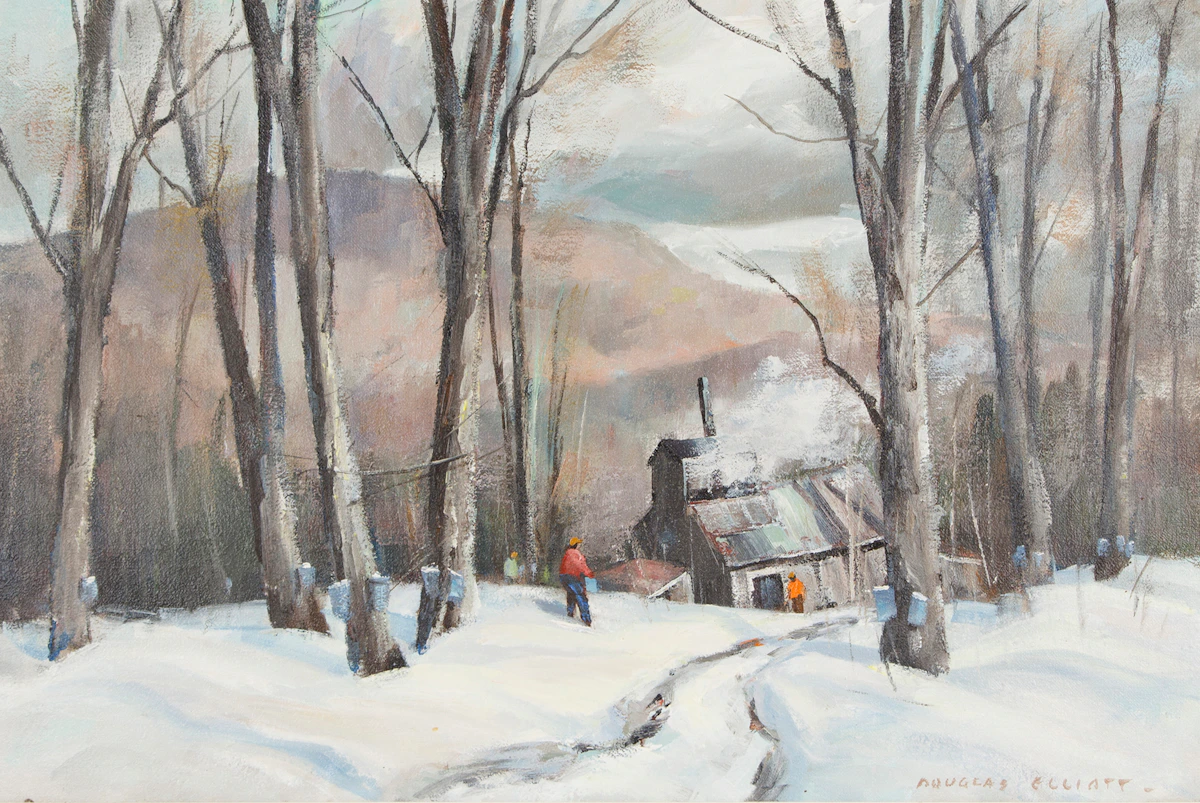 Douglas Ferguson Elliott, Hillside Sugarbush, Quebec, acrylic on board