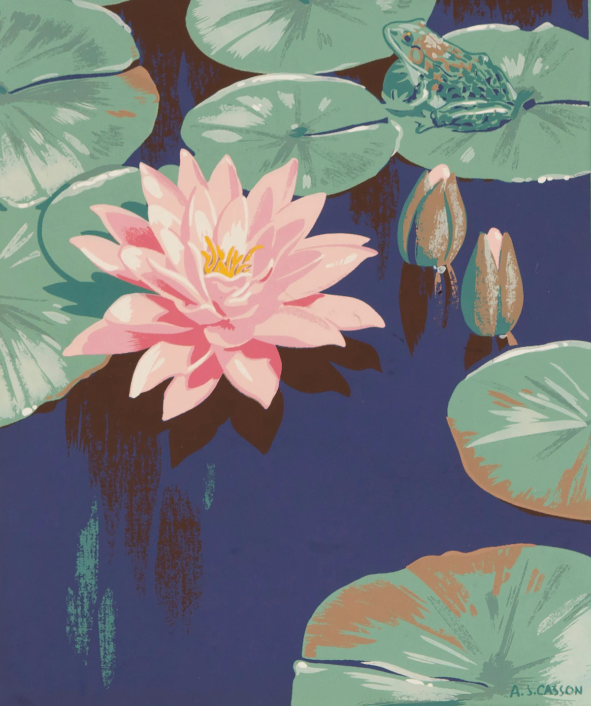 Alfred Joseph Casson, Pink Lily and Frog, colour silkscreen