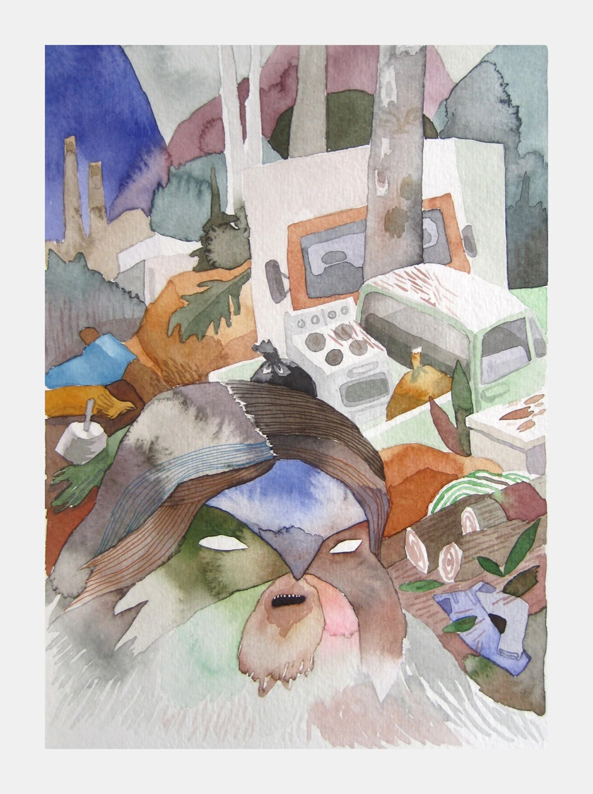 Meghan Hildebrand, Scrapyard Woodsman, watercolour, 2015