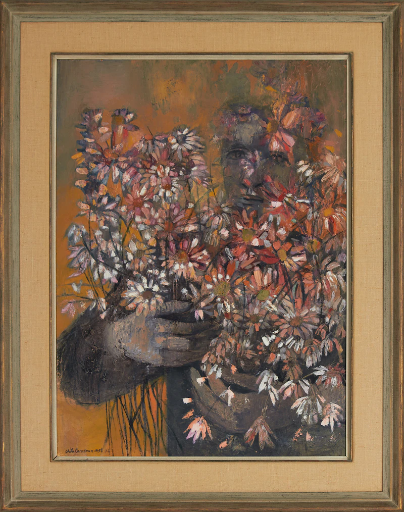 Ghitta Caiserman-Roth, Figure with Bouquet, oil on board, 1965 - view 2