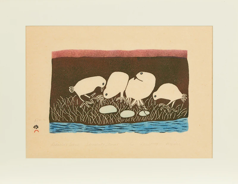 Pitseolak Ashoona, Lakeside Scene, stonecut and stencil, 1983 - view 2
