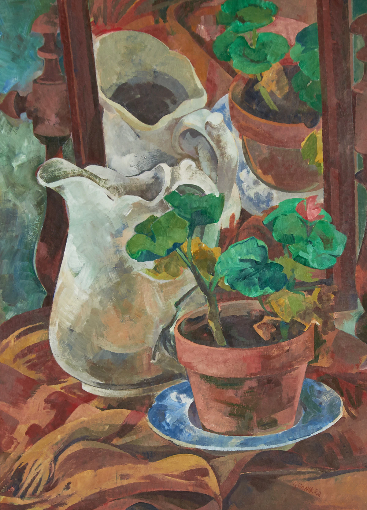 Claire Shoniker, Pitcher and Geranium, Acrylic on panel