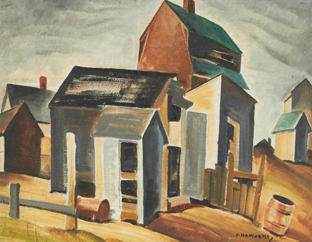 Peter Haworth, Buildings, Quebec, oil on panel