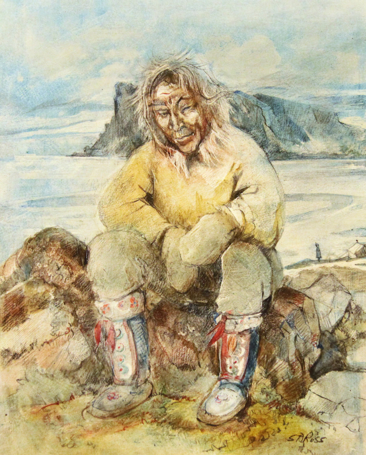Susan Adrina Ross, Old Man Coppermine; Mother and Baby, two works on paper, 1977
