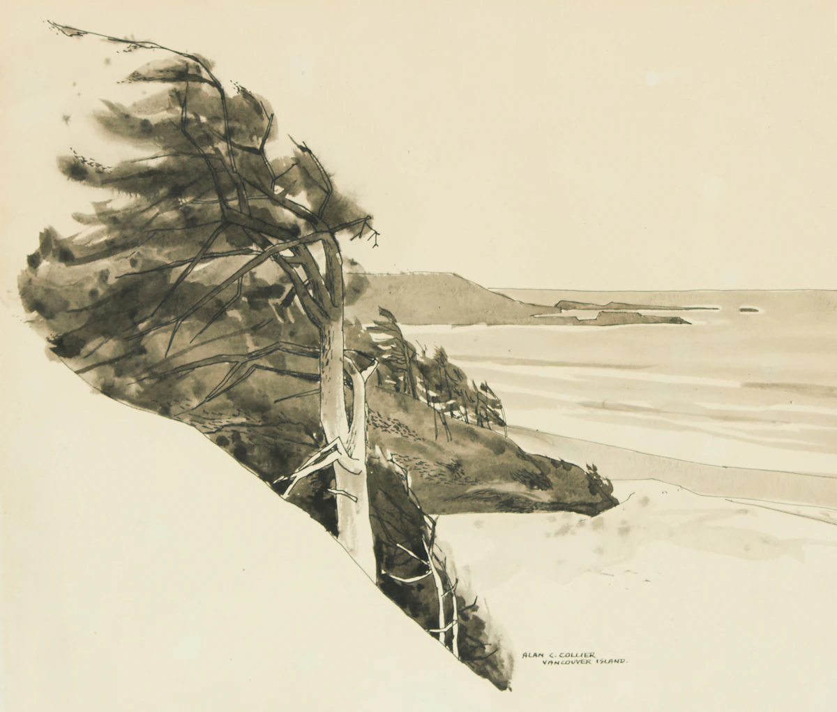Alan Caswell Collier, Vancouver Island, ink and watercolour