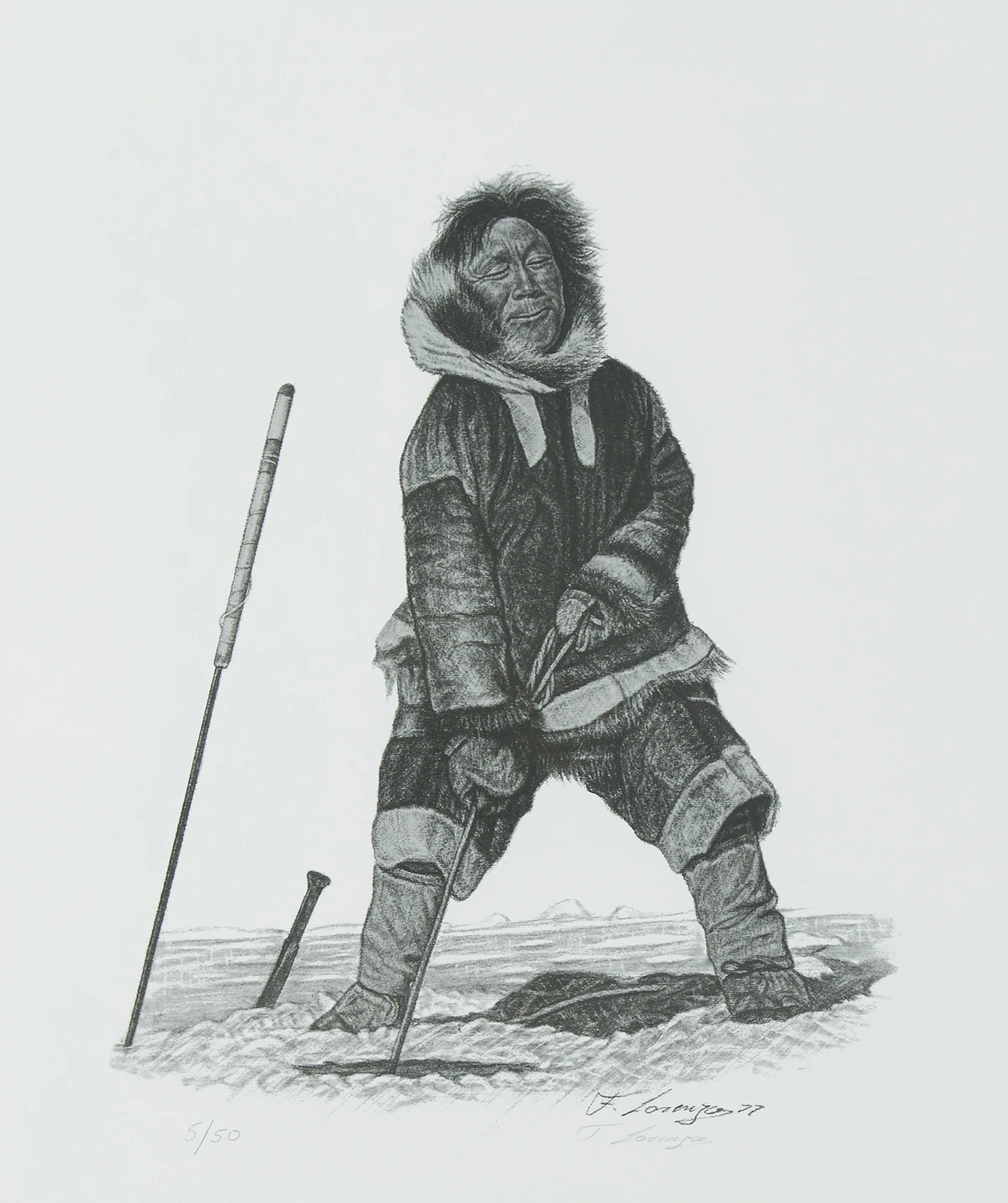 Lorenzo Fracchetti, Arctic Fishing, lithograph, 1977
