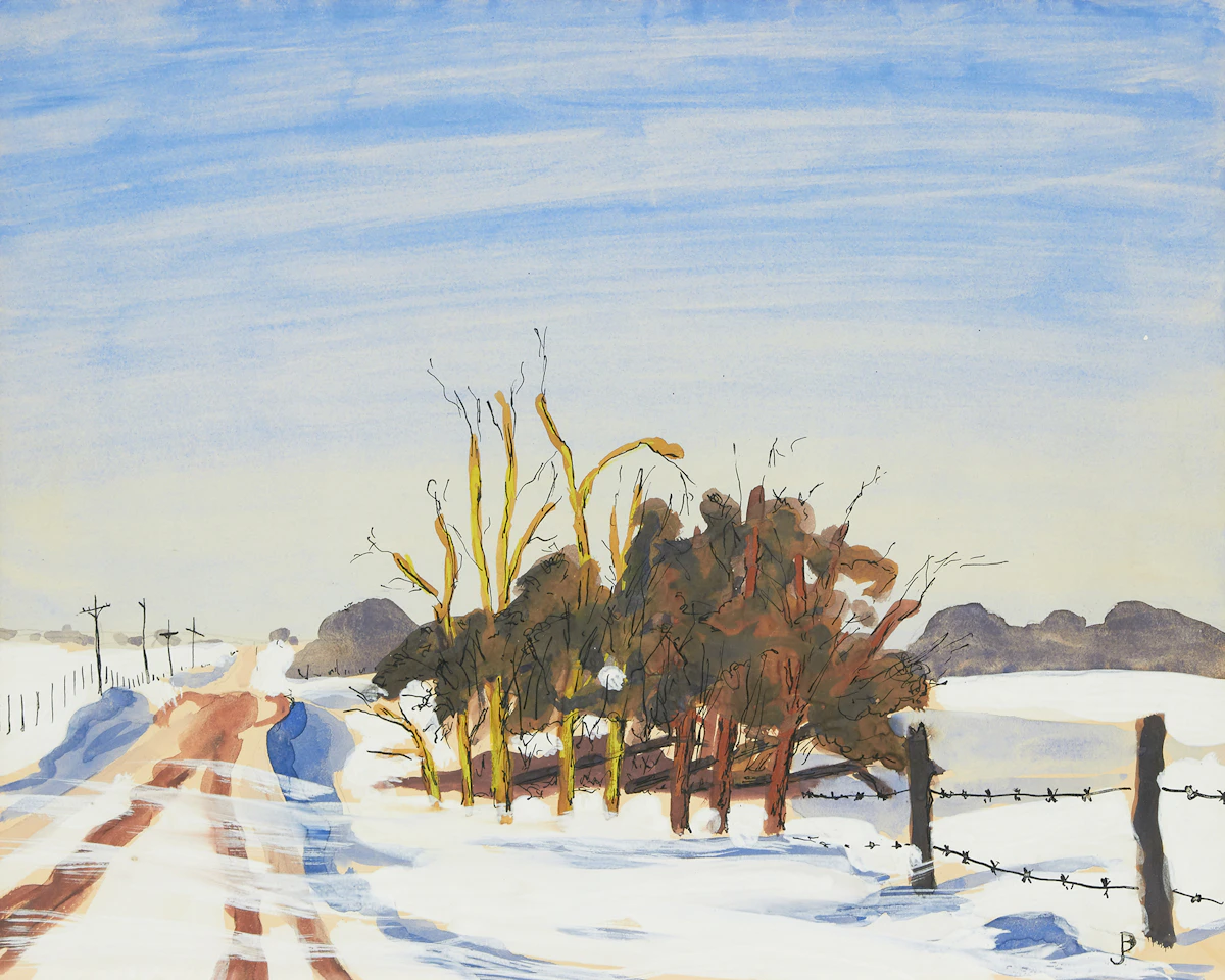 William Perehudoff, Untitled (Road in Winter), mixed media on paper