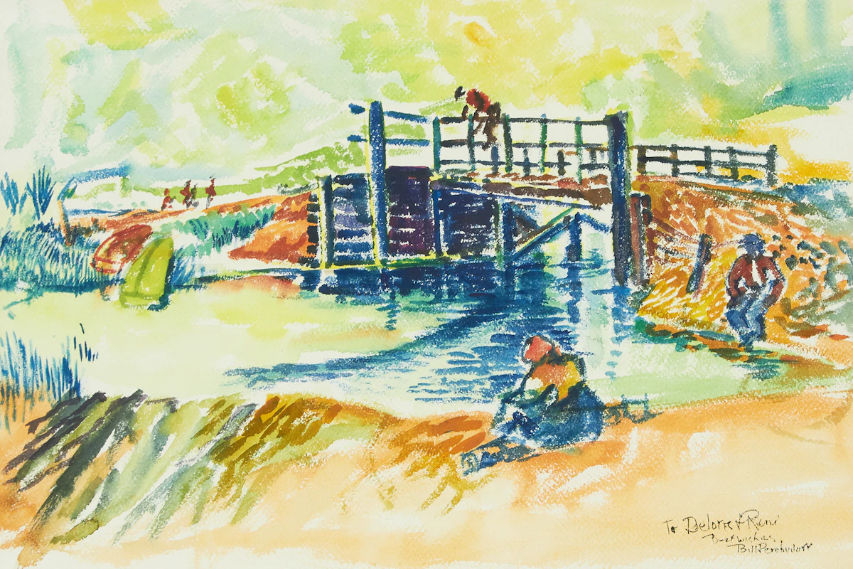 William Perehudoff, Untitled (Summer Landscape with Bridge), oil on paper