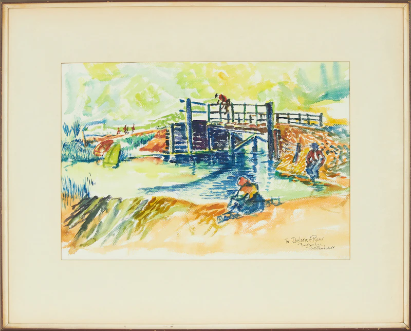 William Perehudoff, Untitled (Summer Landscape with Bridge), oil on paper - view 2