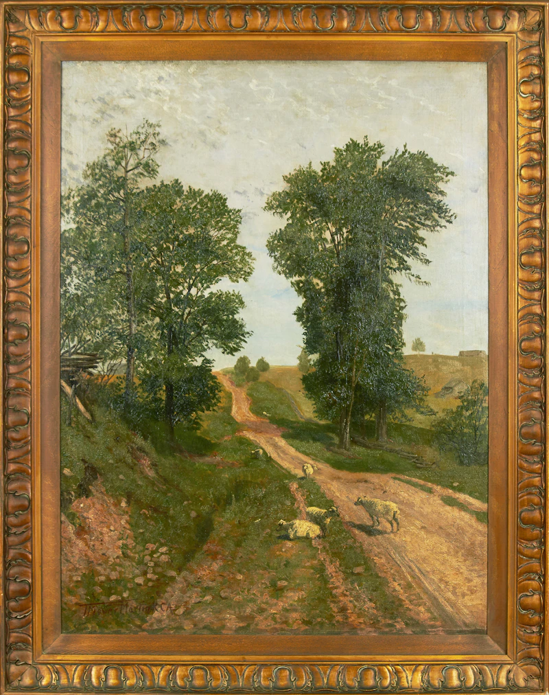 Thomas Mower Martin, Sheep on a Country Road, oil on canvas - view 2
