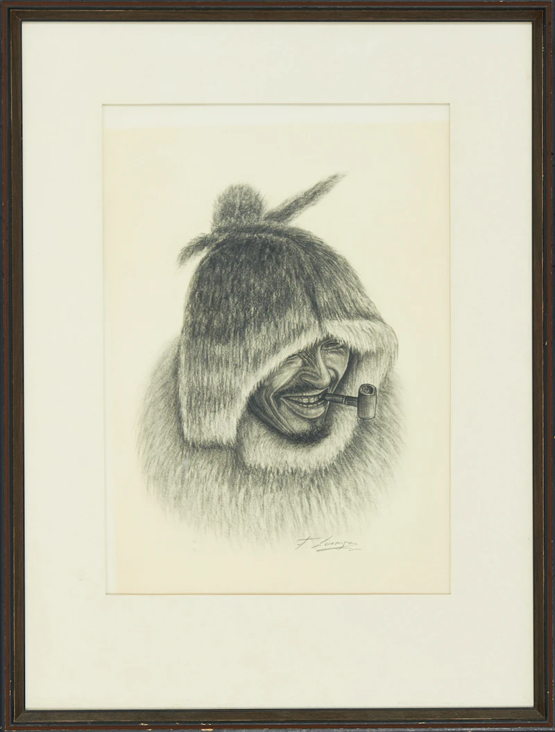 Lorenzo Fracchetti, Smoking a Pipe, charcoal drawing - view 2