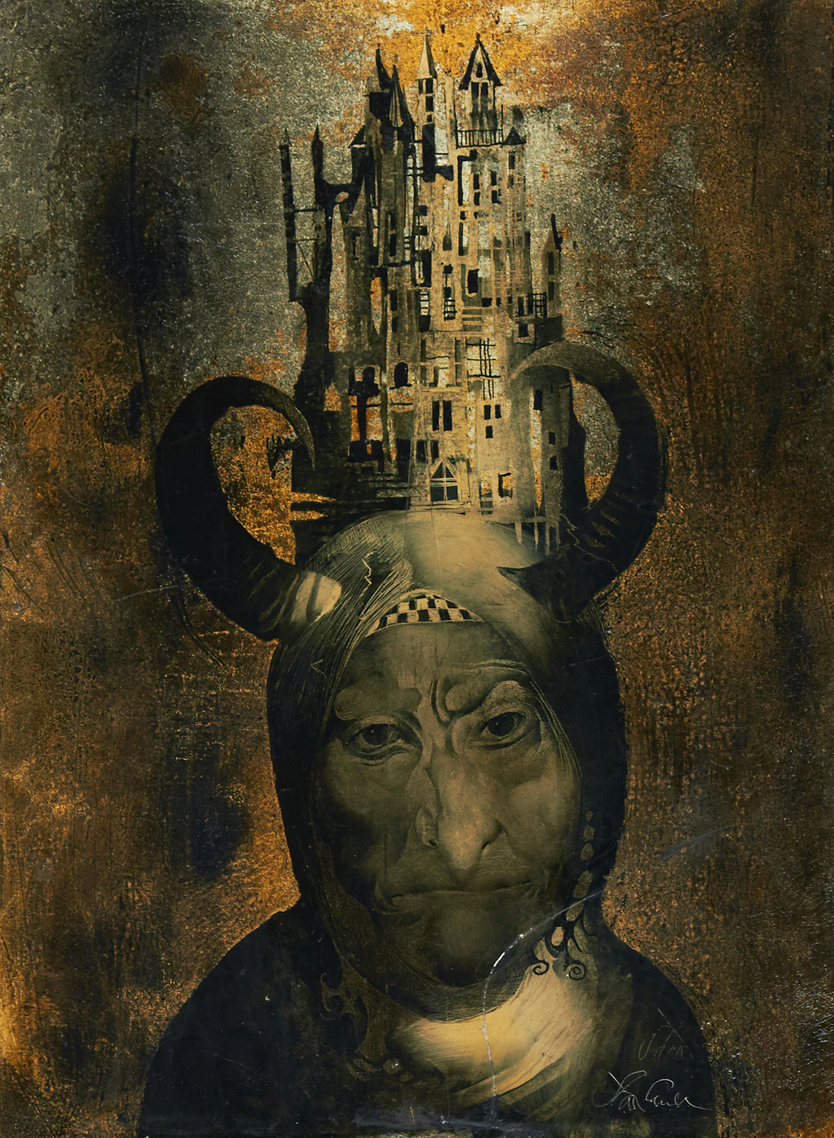 Endre Szàsz, Iron Castle, mixed media on styrene sheet